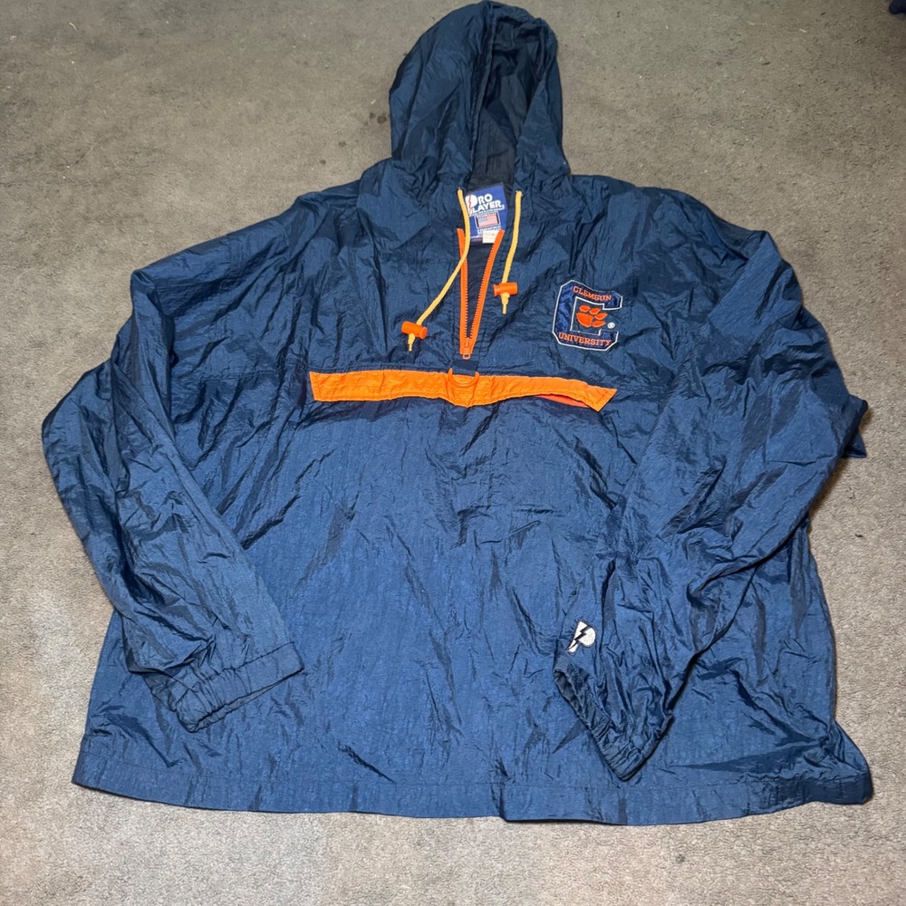 Vintage Pro Player Clemson University Windbreaker Jacket Navy Orange Mens XL